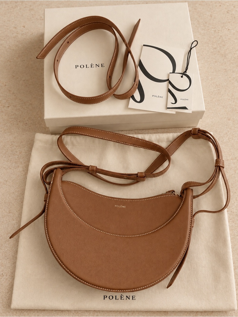 Polène Numéro Dix Textured Camel Leather Crossbody Bag NWT